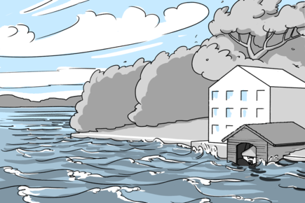 Bâtiment au bord du lac en cas de vent fort