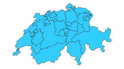 Carte de la Suisse avec les cantons et des liens vers tous les géoportails cantonaux