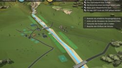 Capture d'écran du jeu en ligne "MurGame" avec une vue du village encore peu développé sur son cône de torrent à risque des laves torrentielles.