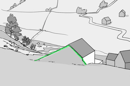 L'intégration du bâtiment dans le terrain afin de réduire la surface des murs extérieurs concernés constitue une solution élégante pour la protection contre les avalanches, les chutes de pierres et les coulées de boue.