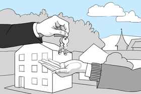 Remise des clés lors de l'achat d'un logement au nouveau propriétaire de l'immeuble