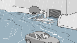 Situation d'inondation, l'eau s'écoulant de la rue vers le bâtiment