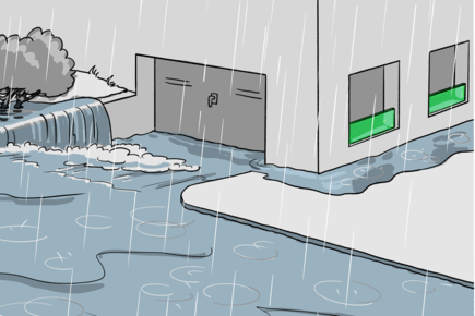 Des vitres protègent les ouvertures trop basses contre l'inondation